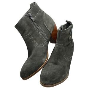 Diba Sophia Charcoal Gray Suede Leather Stacked Heel Ankle Boots Size 8